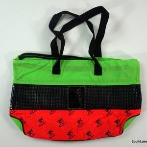 Vintage 80s Neon Green Pink Black Surf Rags Beach Bag 10.5 x 17.5"